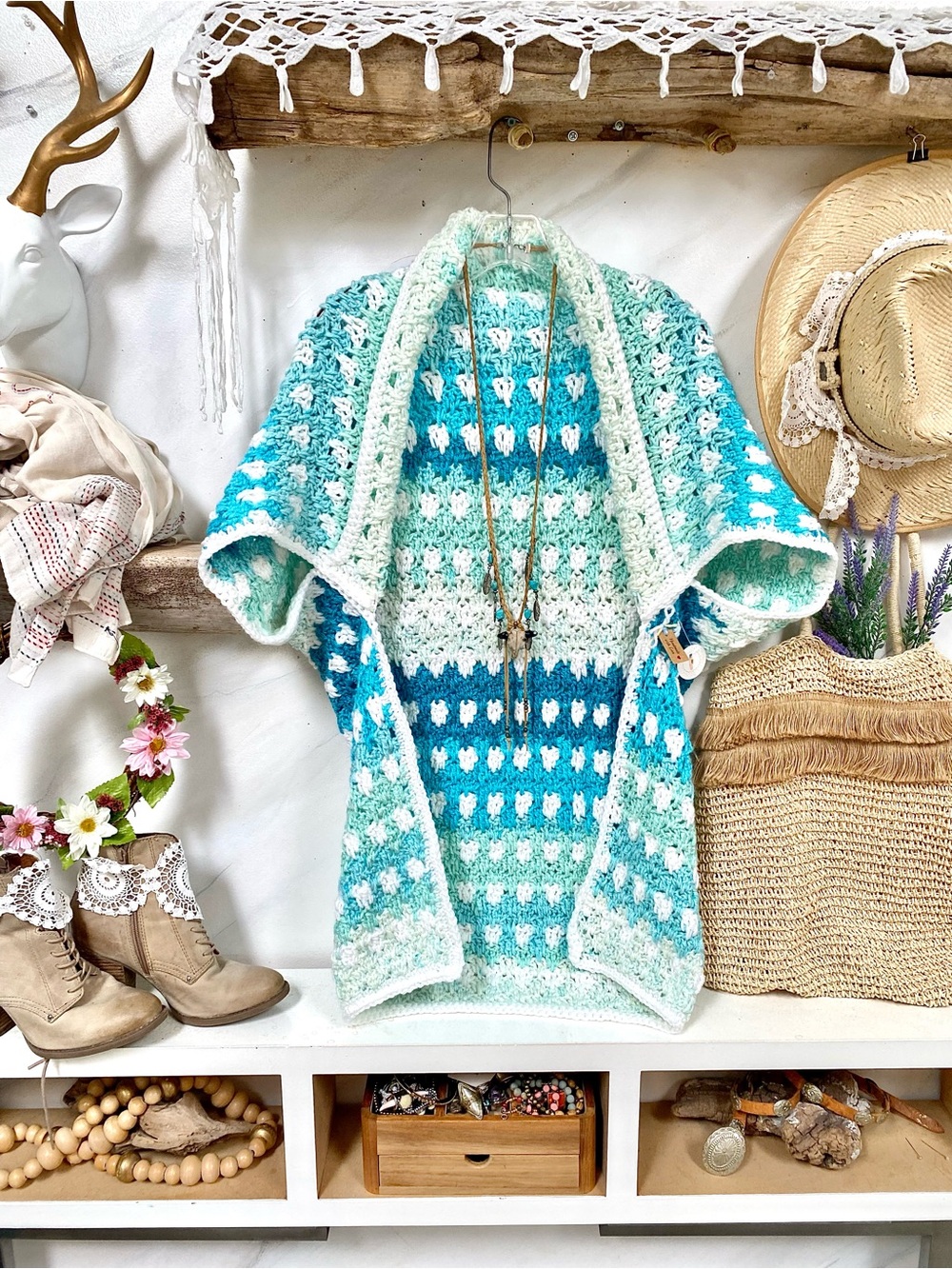 Artisan Cocoon shrug /cover up w granny cottagecore farmhouse prairie vibe
